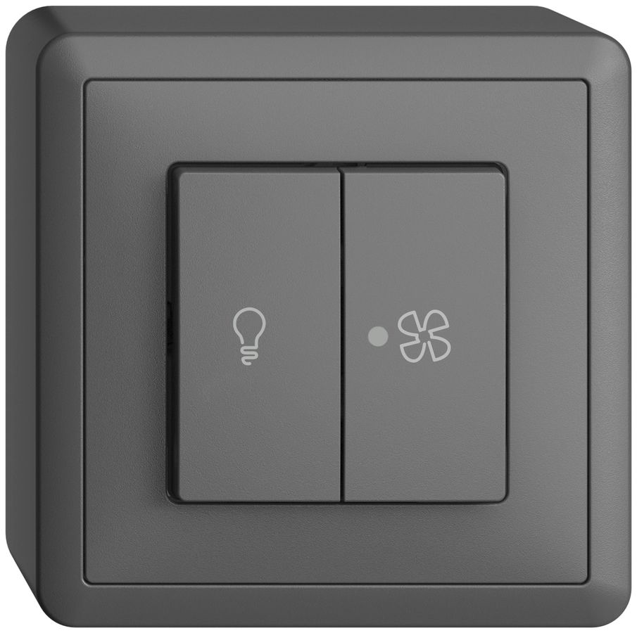 Interruttore AP per luce e ventilaz. EDIZIOdue grigio scuro, LED giallo