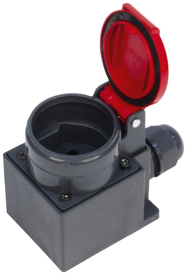 Presa AP Steffen 1×T25 3P 16A 440V IP55 coperchio rosso, nero