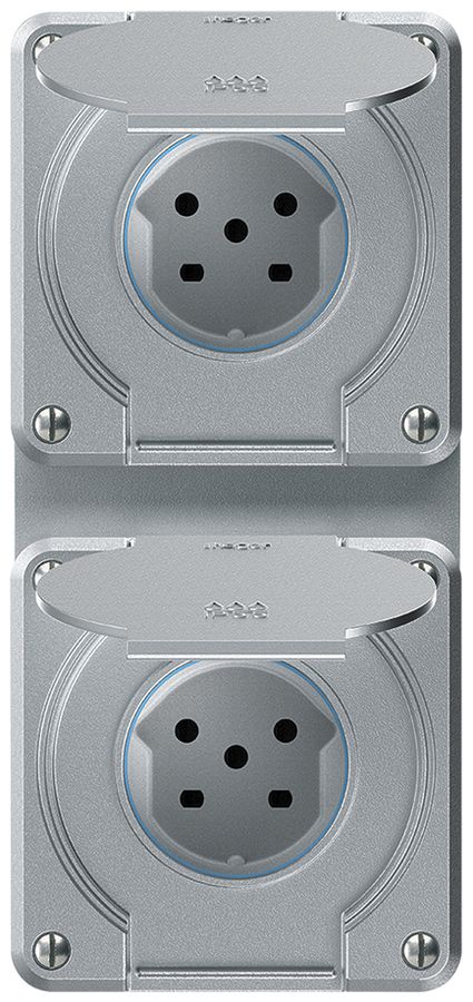 UP-Kombination robusto 2×1, 2×Steckdose T15 IP55 aluminium