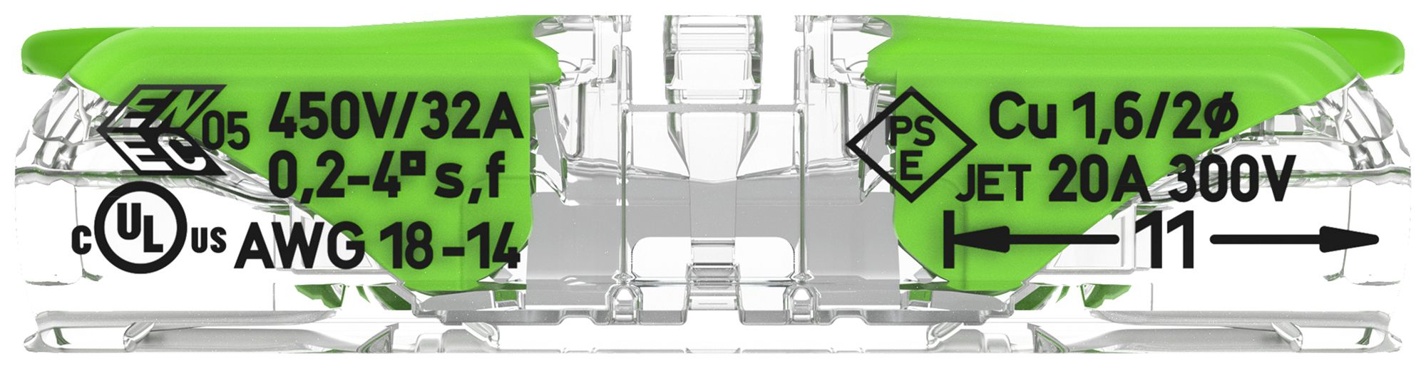 Borne de connexion WAGO Green Range 2L 0.34…4mm² avec levier vt transparent