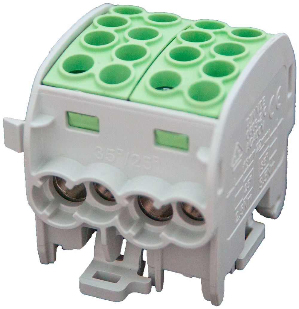 Verteilerblock Typ C 4×35/4×25mm² 125A CU grün/gelb