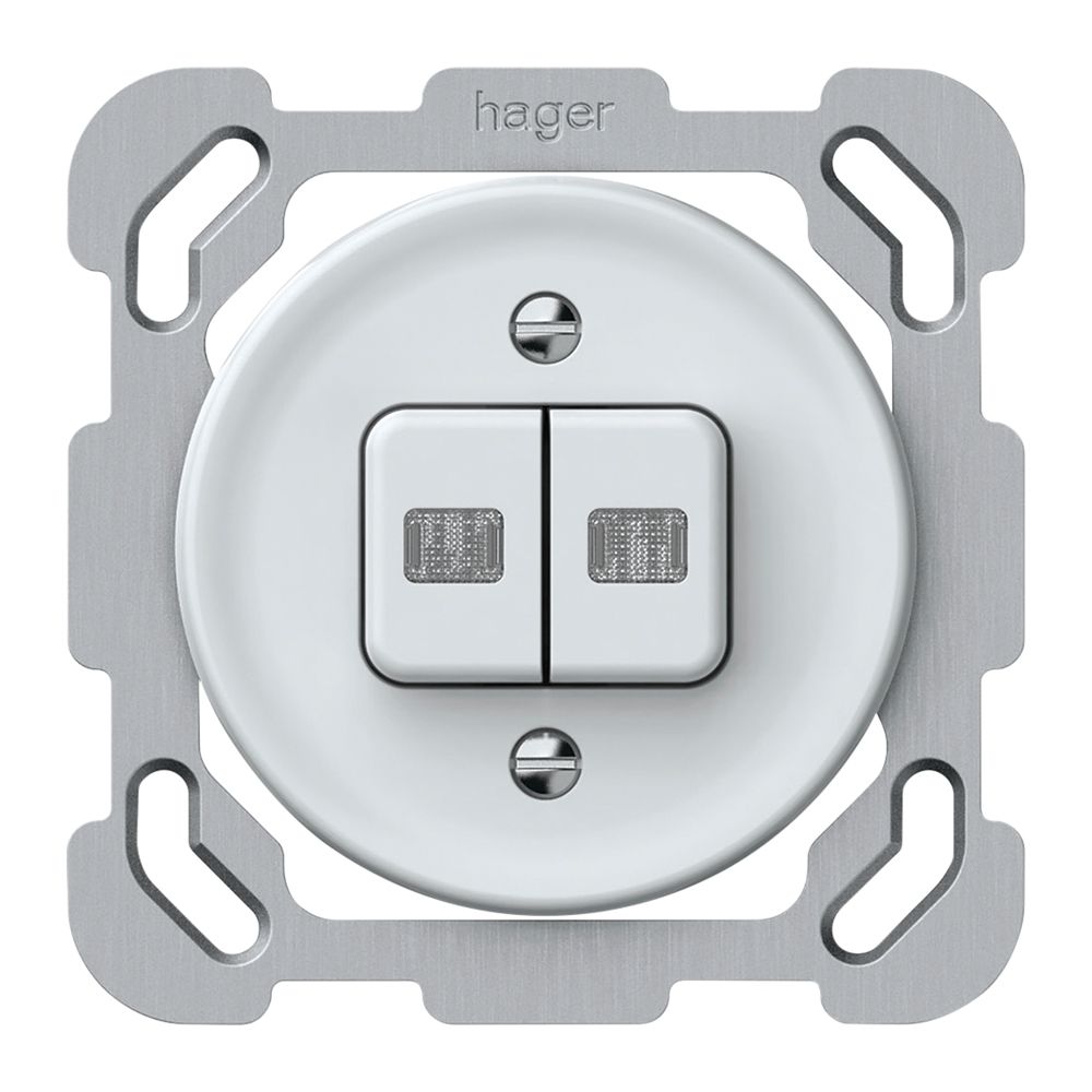 Poussoir lumineux ENC origin 2×touches 2×lum.2CO 1P 0<1 10A 230V 77×77mm blanc