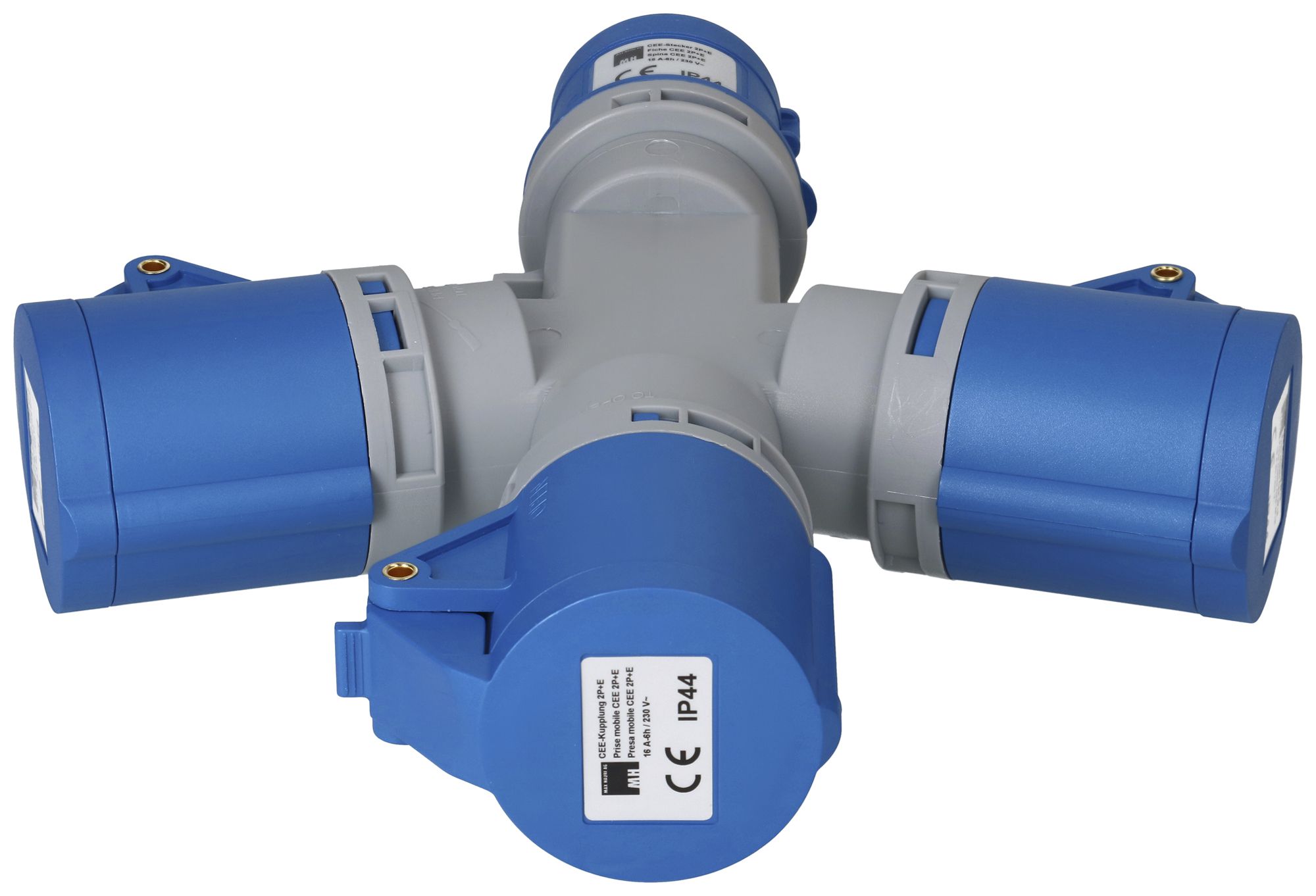 Distributeur en croix MH 1×fiche CEE16 A 3×prise CEE 16A bleu 230V IP44