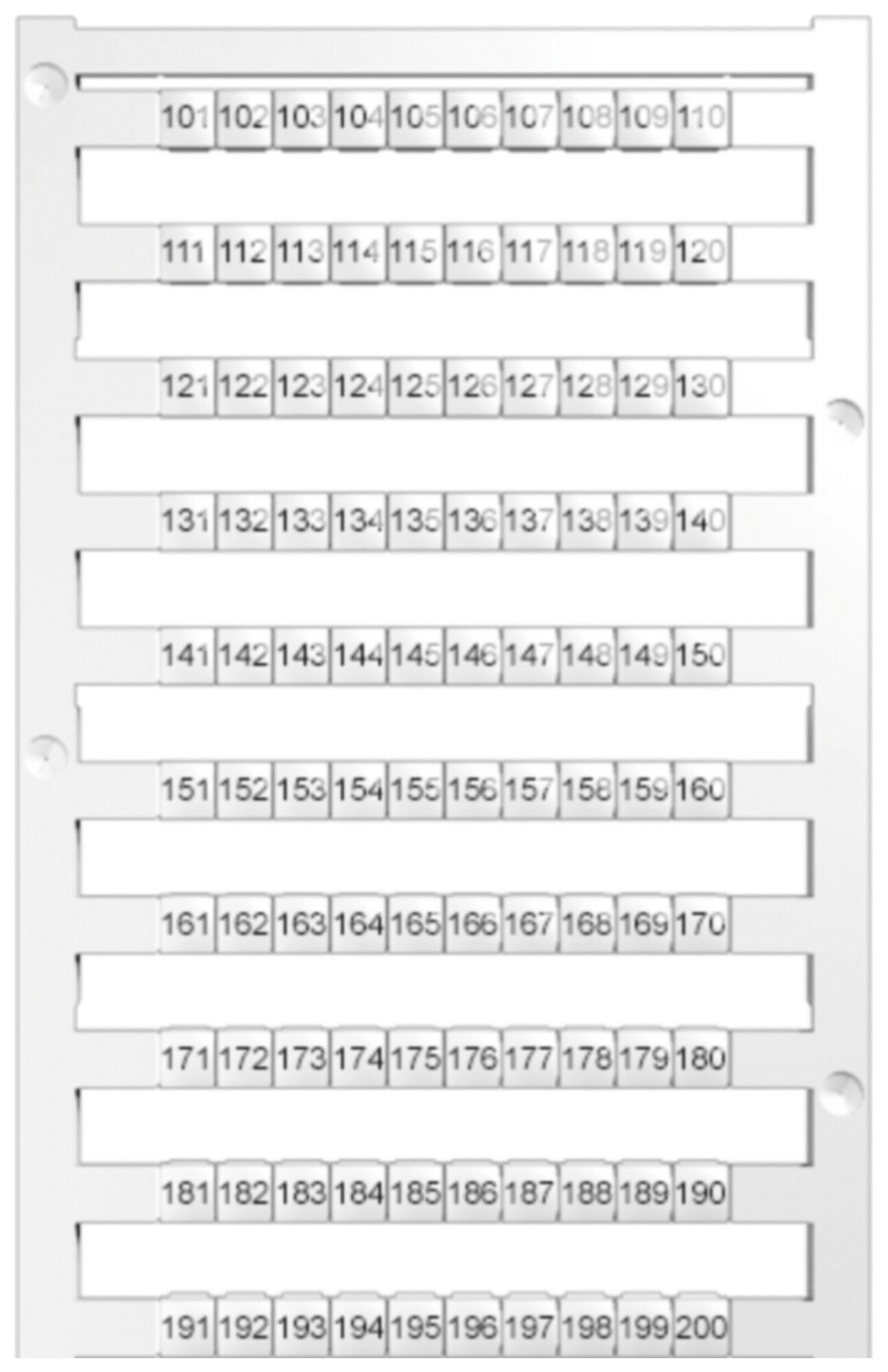 Bande de marquage nombres horizontal 5mm blanc numéro de 101…200