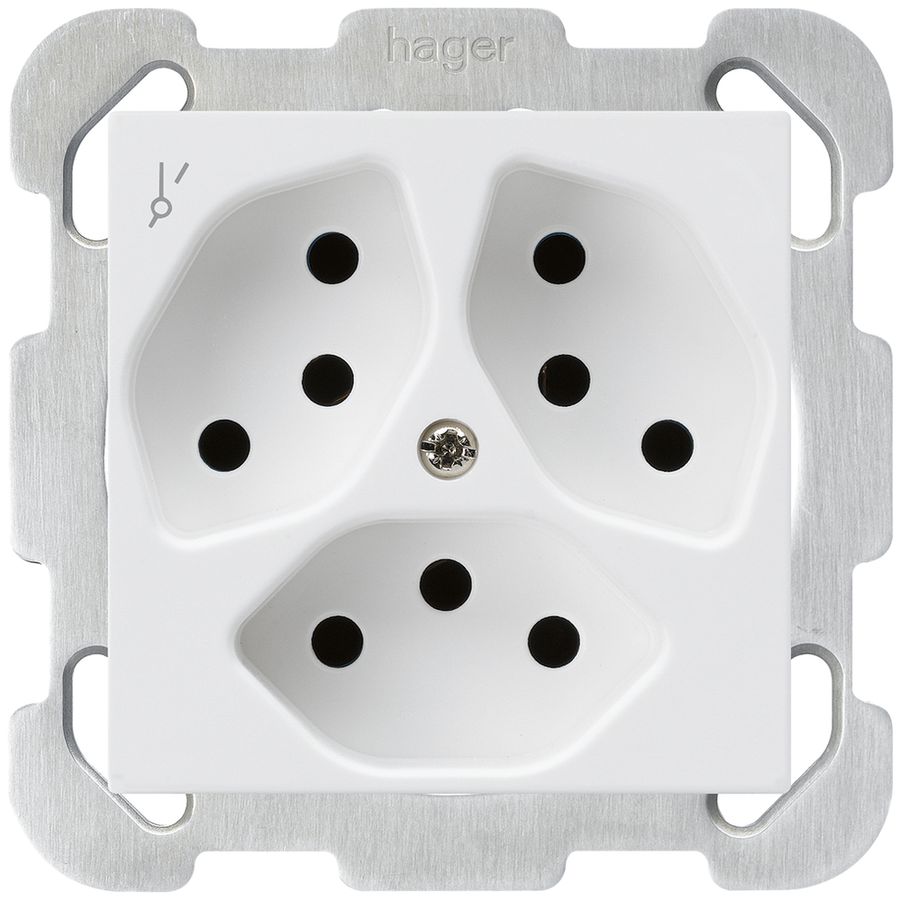 Prise ENC kallysto 3×T13/1 blanc avec sécurité enfants avec plaque de fixation