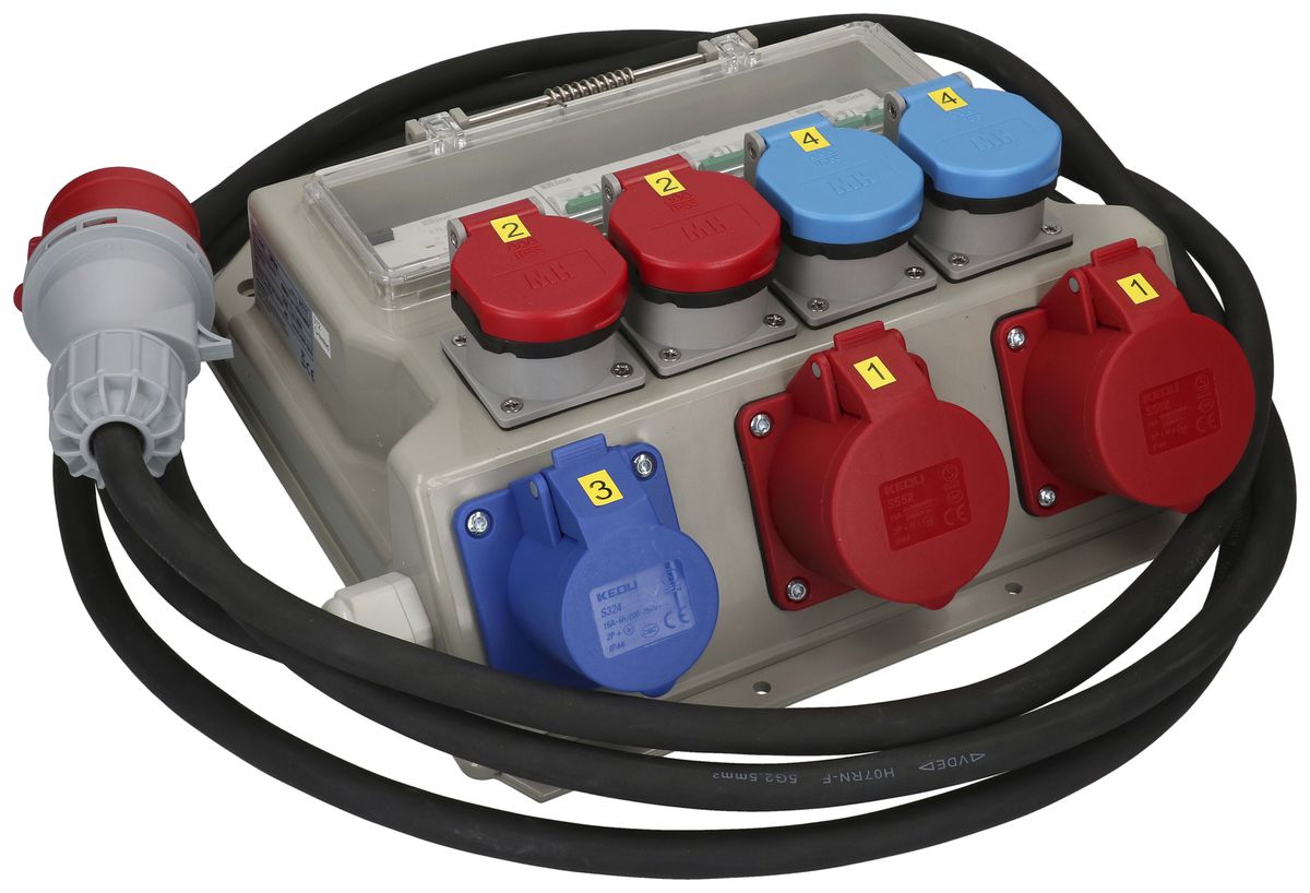 Stromverteiler MH 2×T23 2×T25 1×CEE16A 3L 2×CEE16A 5L 1×FI 4.5m CEE16