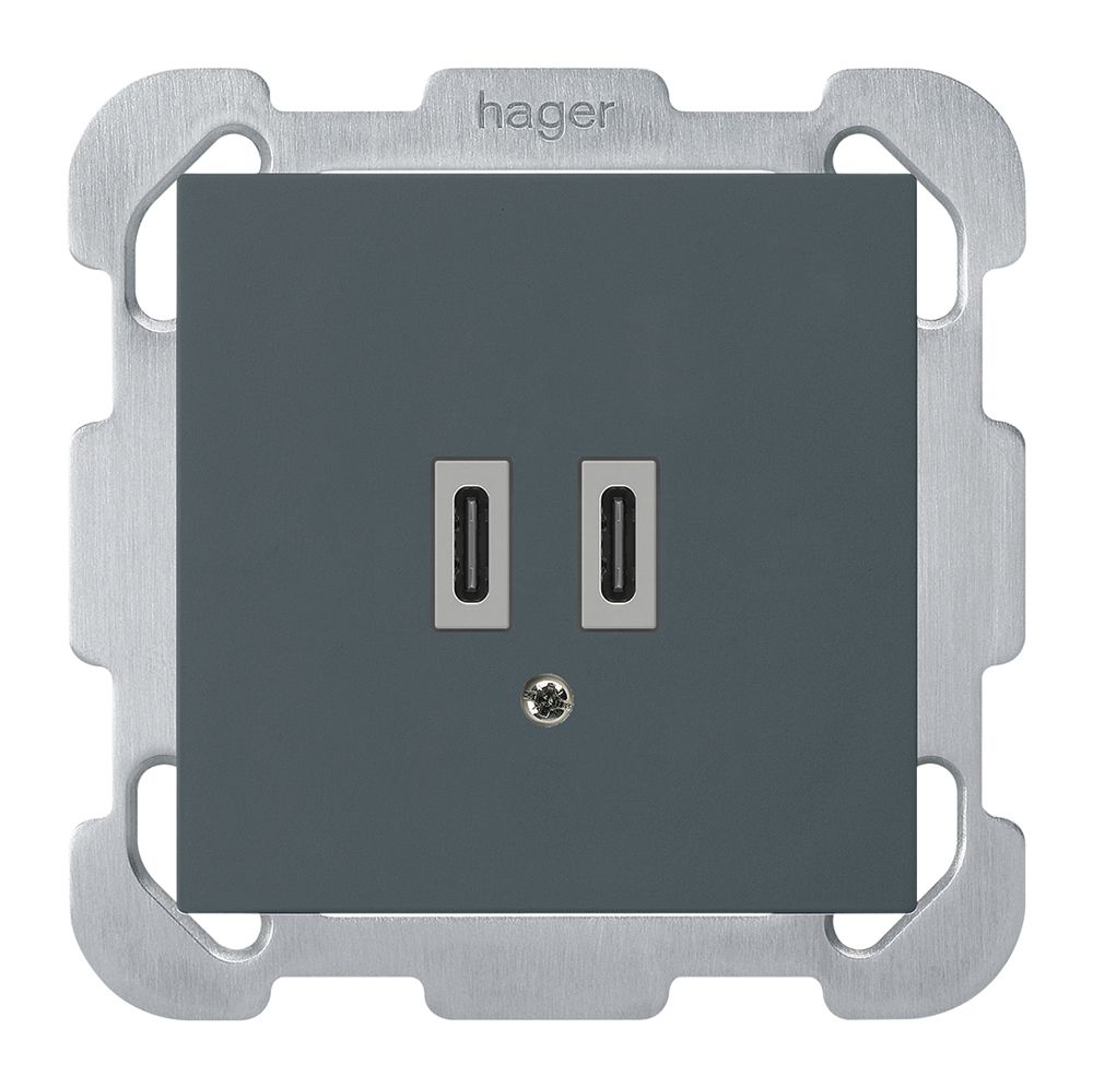 UP-USB-Ladesteckdose Hager kallysto C-C 20W 5V 77×77mm anthrazit
