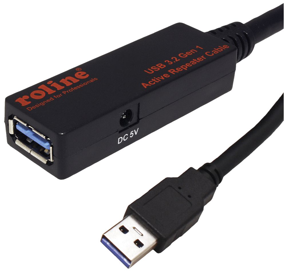 Câble répéteur USB ROLINE USB-A → USB-A (USB 3.2 Gen1) actif 5Gbit/s noir 10m