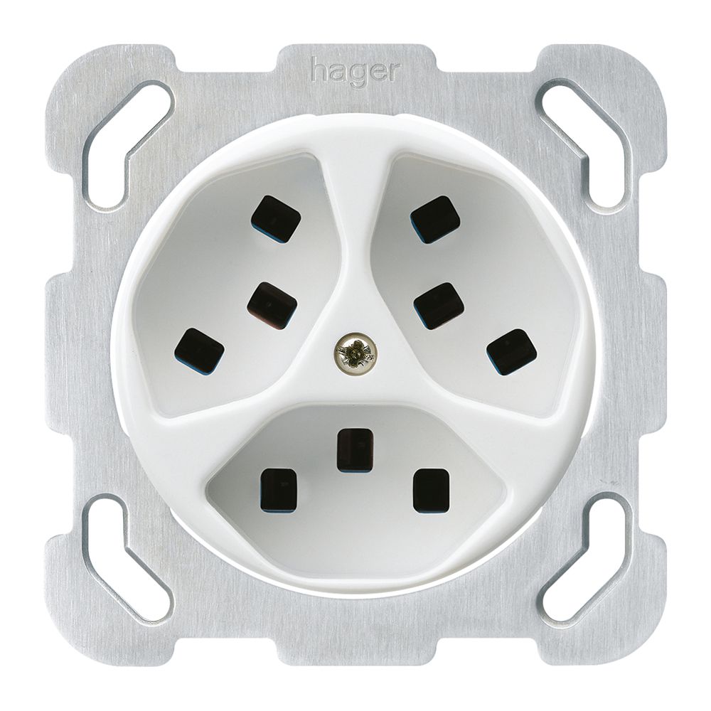 Prise ENC Hager basico 3×type 23 B blanc