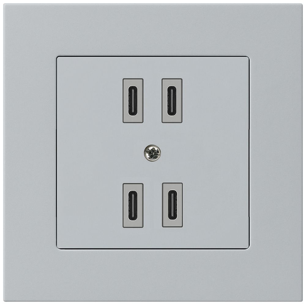 UP-USB-Ladesteckdose Hager kallysto.pro 2×C-C 2×20W oder 4×10W 5V 94×94mm grau