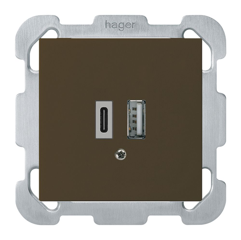 Prise de charge USB ENC kallysto 18W PD 1×type A 1×type C plaque d.fixation brun