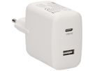 Chargeur USB MAX HAURI 1×A+1×C PD 30W 5/9VDC 2.4/2A T26 240VAC blanc