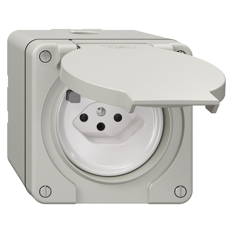 NAP-FI-Steckdose NEVO, 30mA, Typ 13, mit Anschlussklemmen, lichtgrau