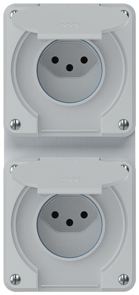 UP-Kombination robusto 2×1, 2×Steckdose T13 IP55 grau