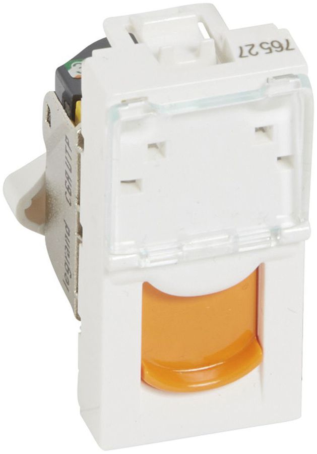 Anschlussdose MOS 1×RJ45 Kat. 6A UTP 1 Modul weiss Schutzkappe orange
