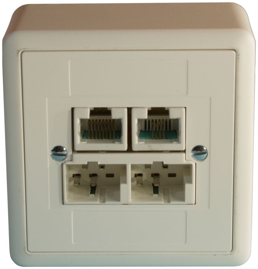 Presa AP SOHO 2×TT/2×RJ45/u separato ITplus EDIZIOdue bianco