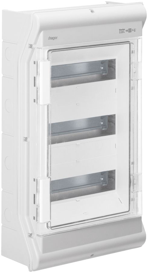 AP-Kleinverteiler Hager vector 3-reihig 12TE IP65 310×552×151mm