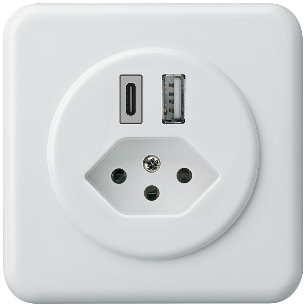 UP-USB-Ladesteckdose basico 18W PD 1×Typ A 1×Typ C Typ 13 m.Abdeck-&Befest. ws