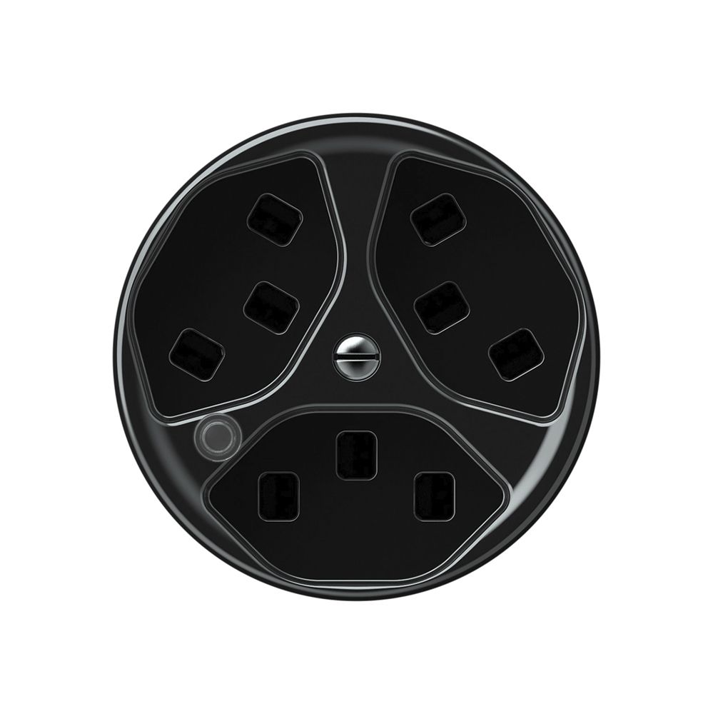 Steckdose origin 3×Typ 23 bel.grün 16A 230V 60×60mm schwarz