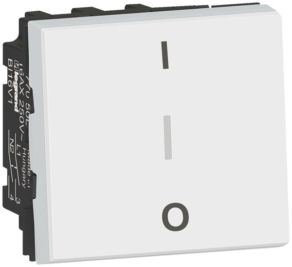 Interrupteur à bascule MOS schéma 3 2L O-I avec borne pour N 2 modules blanc