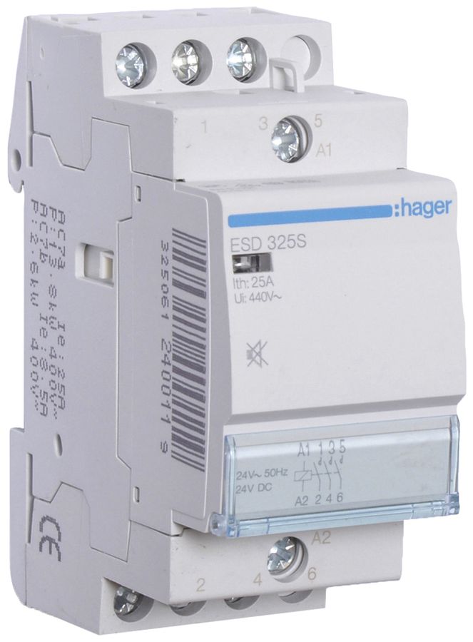 REG-Schütz Hager 24VAC 3 Schliesser 25A brummfrei 2TE