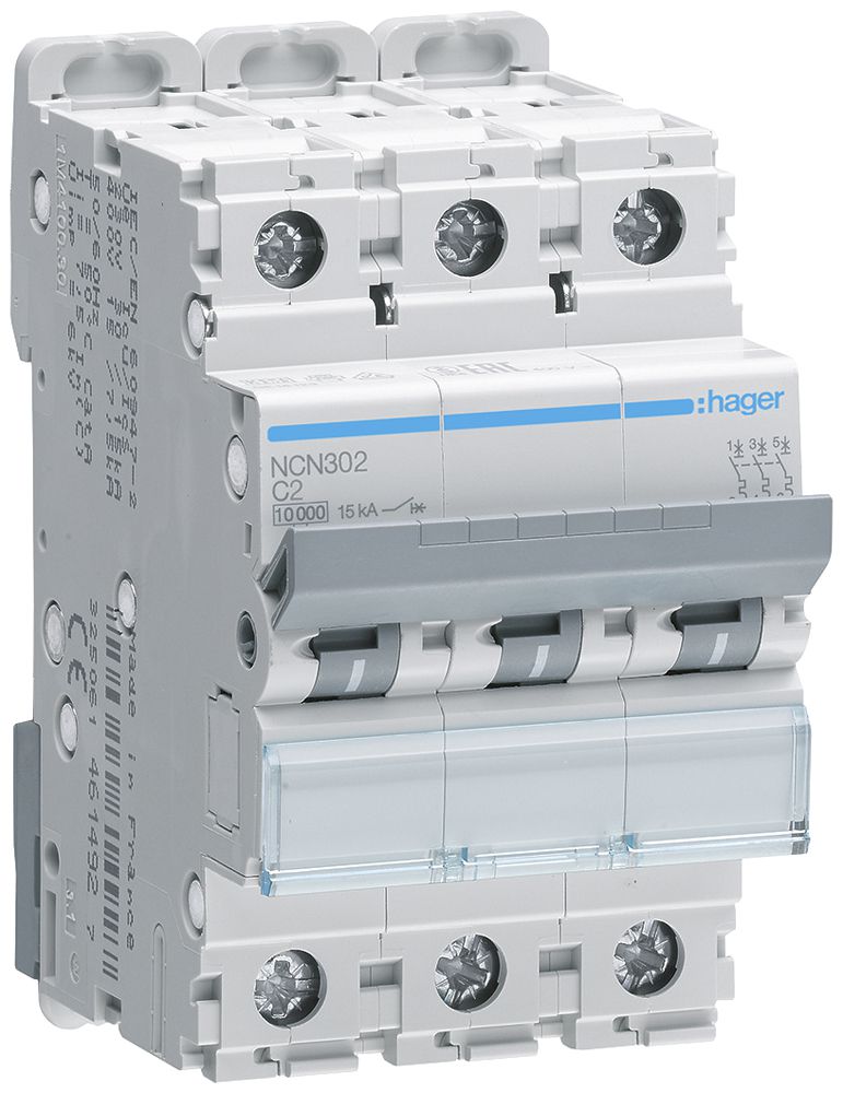 Disgiuntore Hager MCB 3P 415V tipo C 2A Icn 10kA 3UM