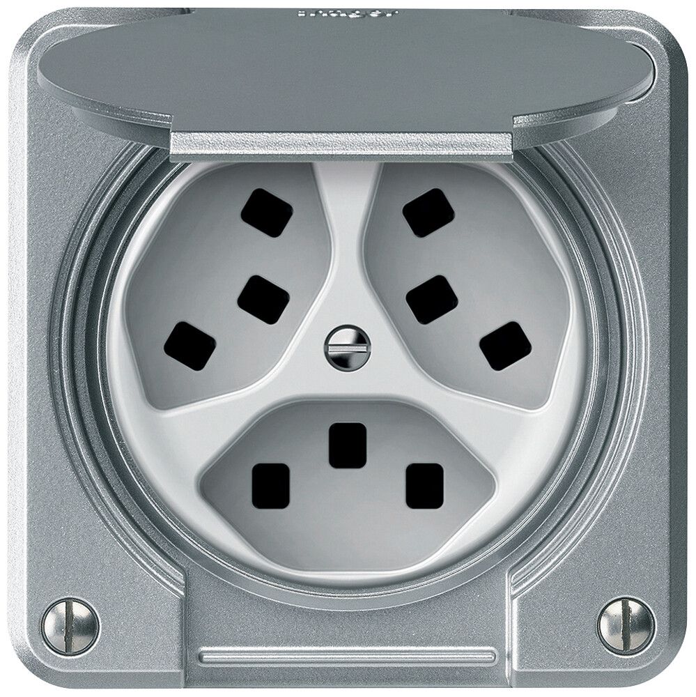 UP-Steckdose robusto 3×T23 16A 250V 86×86mm IP21 Aluminium