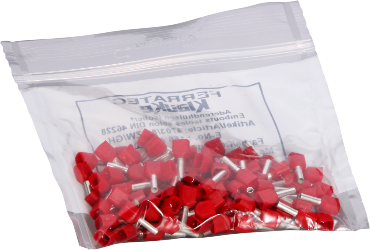 Zwillings-Aderendhülse isoliert 2×1mm²/8mm rot