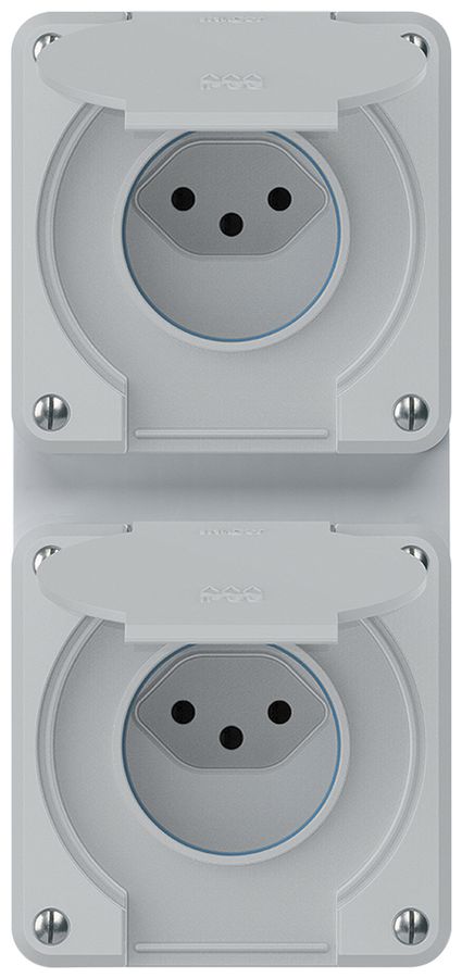 UP-Kombination robusto 2×1, 2×Steckdose T13 IP55 grau