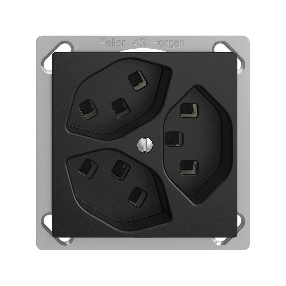 EB-Steckdose 3×T23 16A EDIZIOdue schwarz, mit Steckklemmen