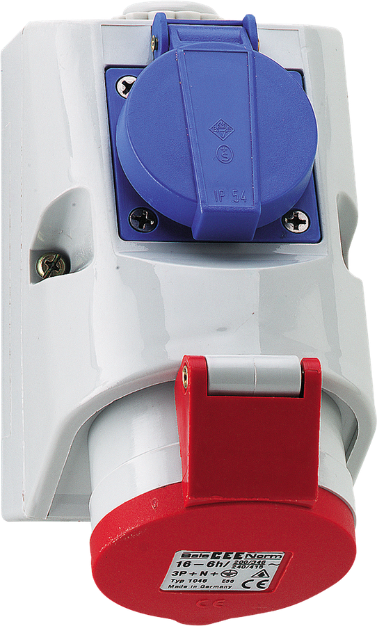 Prise CEE Combi AP Bals 3P 16A 230V 6h rouge IP44 nick.T23