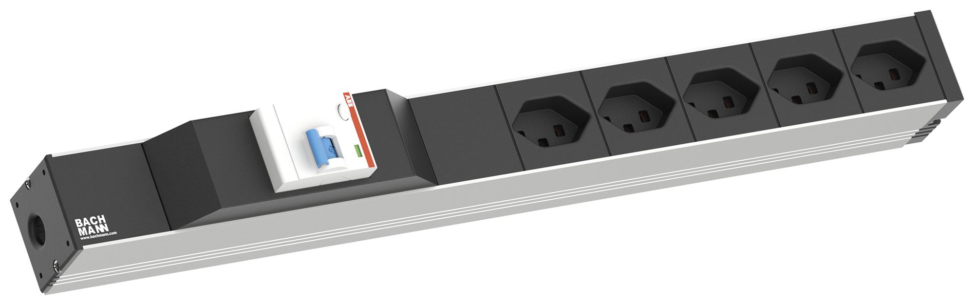 Prise multiple 19" BACHMANN 5×T23 3m avec interrupteur différentiel 1UH noir