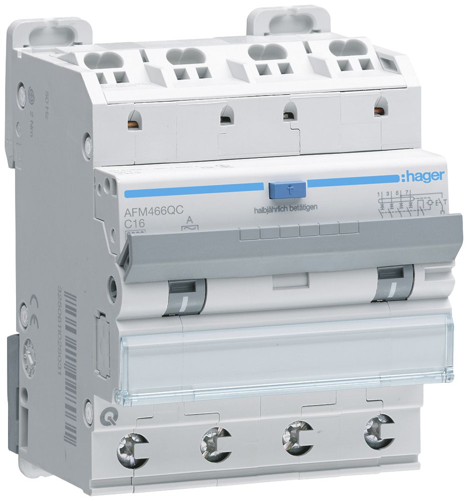 FI/LS-Schalter Hager RCBO QC 4P 400V Char.C 16A 0.3A Typ A 6kA 4TE