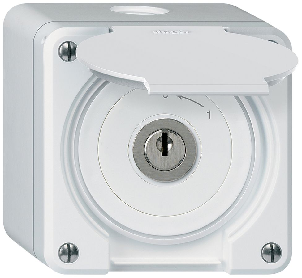 Contact pivotant à clé AP robusto IP55 blanc avec clapet 2P