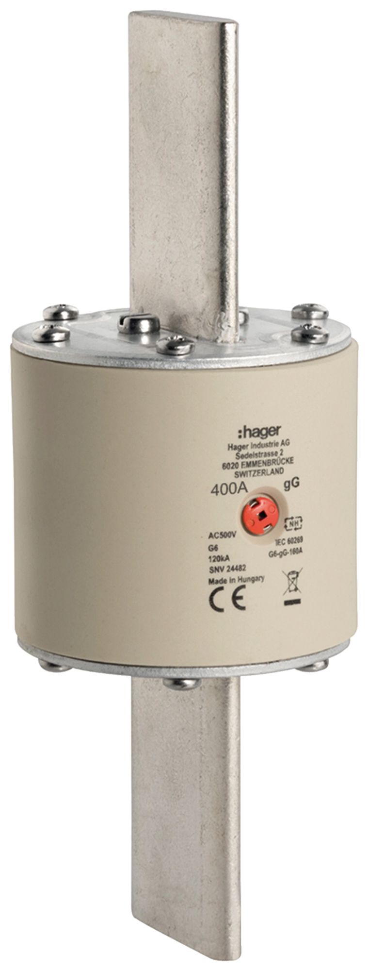 Fusibile HPC Hager SEV G6 500V AC 400A gG indicatore centrale