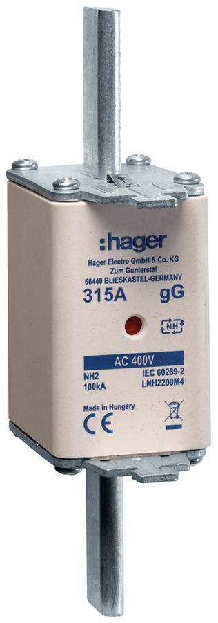 Fusibile HPC Hager DIN2 400VAC 315A gG/gL segnalatore doppio antiruggine