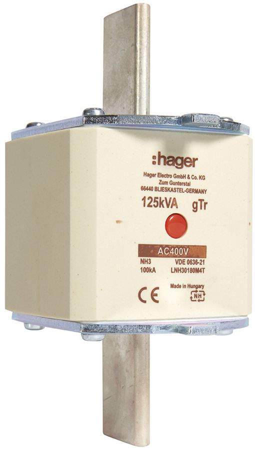 Fusible HPC Hager DIN3c 400VAC 180A 125kVA gTr avertisseur central inoxydable
