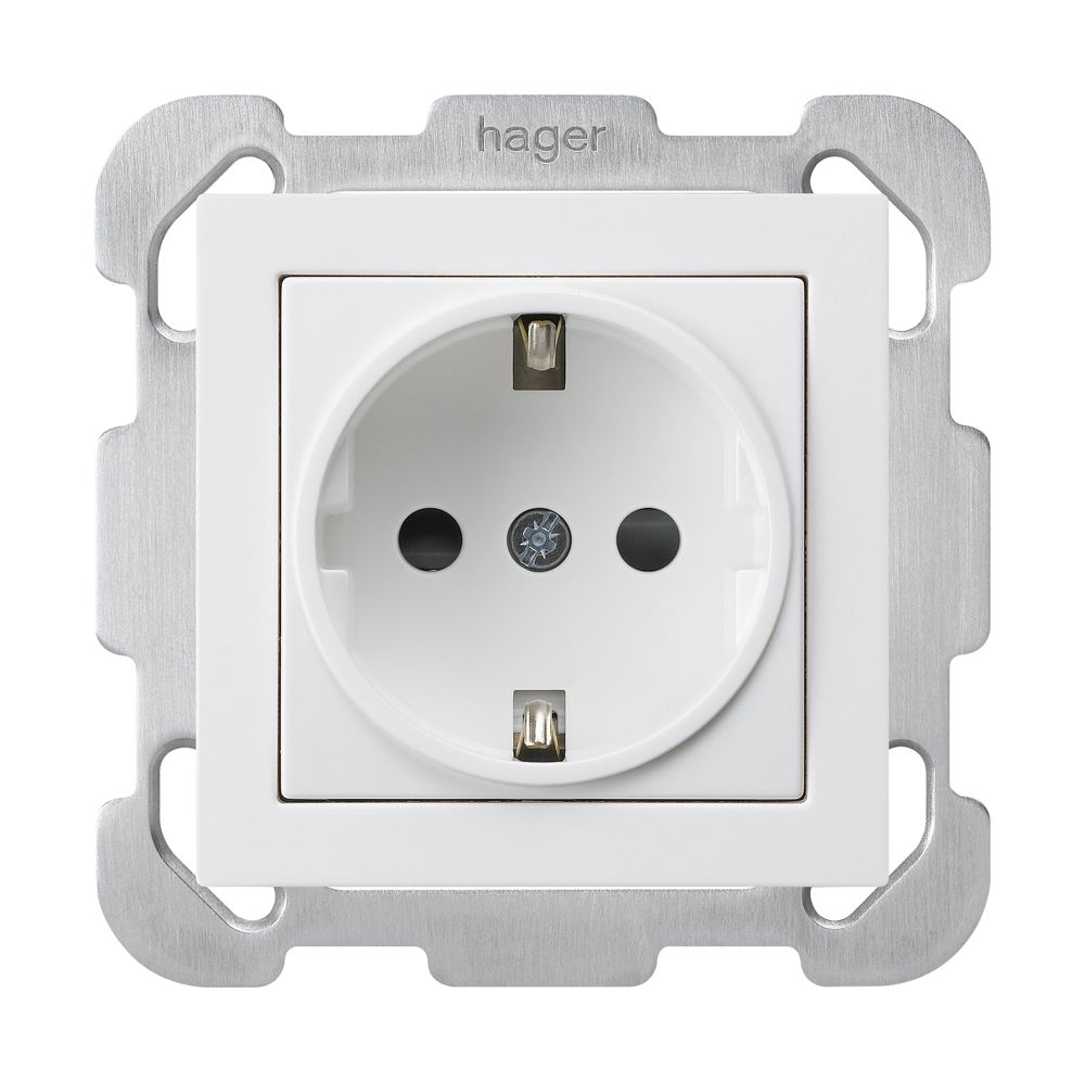 Prise ENC kallysto Schuko blanc avec plaque de fixation