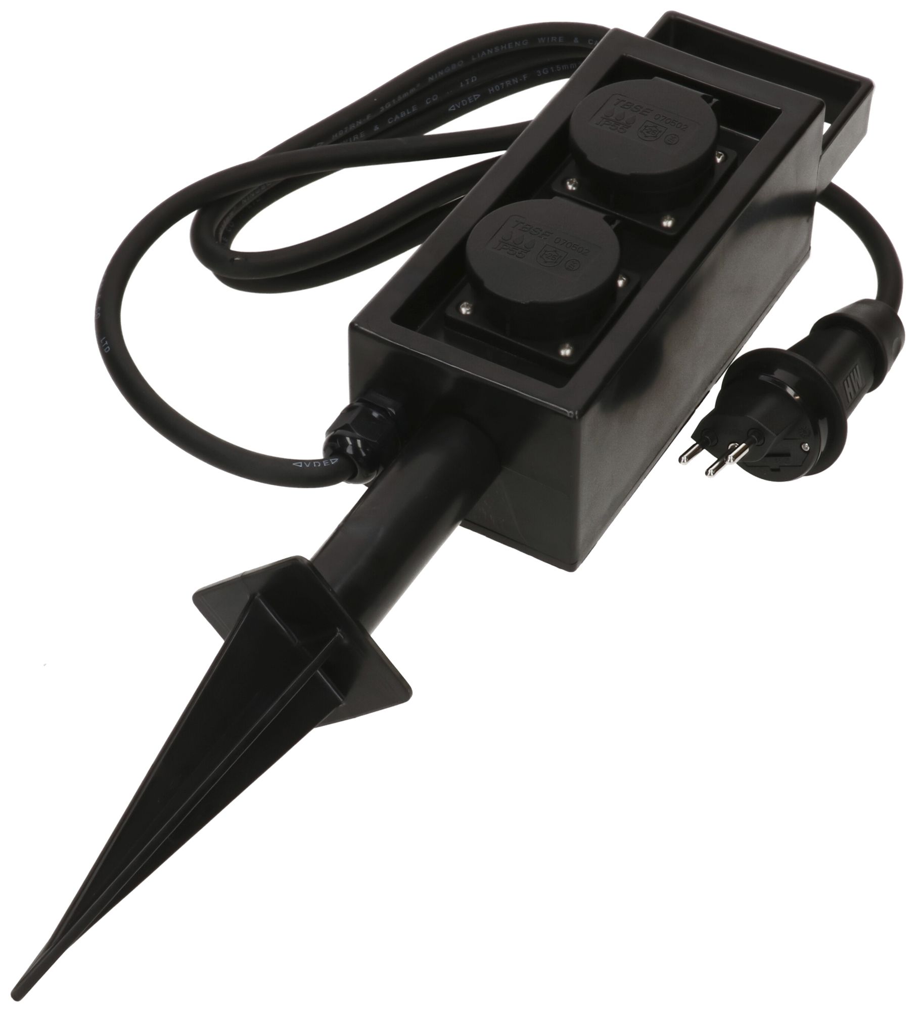 Gartensteckdose MH Erdspiess 2×T13 ABS 1.5m mit T13 10A