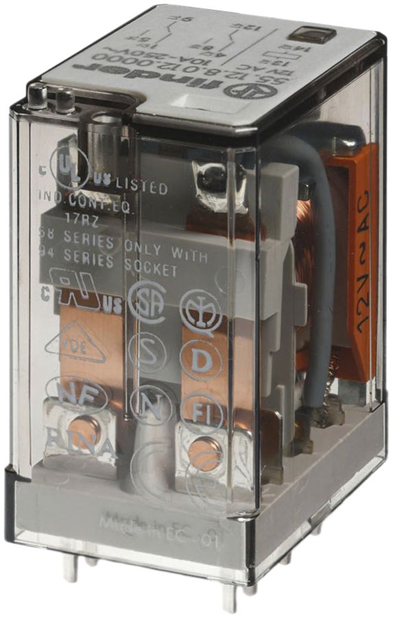 Relais circuit imprimé mini Finder 55, 2C 10A/6VAC AgNi RT I