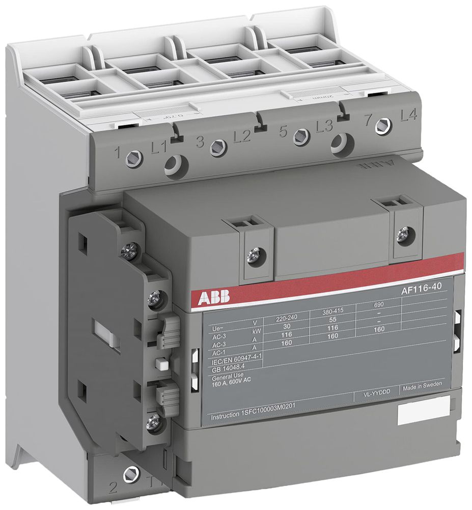 Contattore ABB AF116-40-22-11 4P 160A/116A (AC-1/AC-3) +2F/2O 24…60VUC a vite