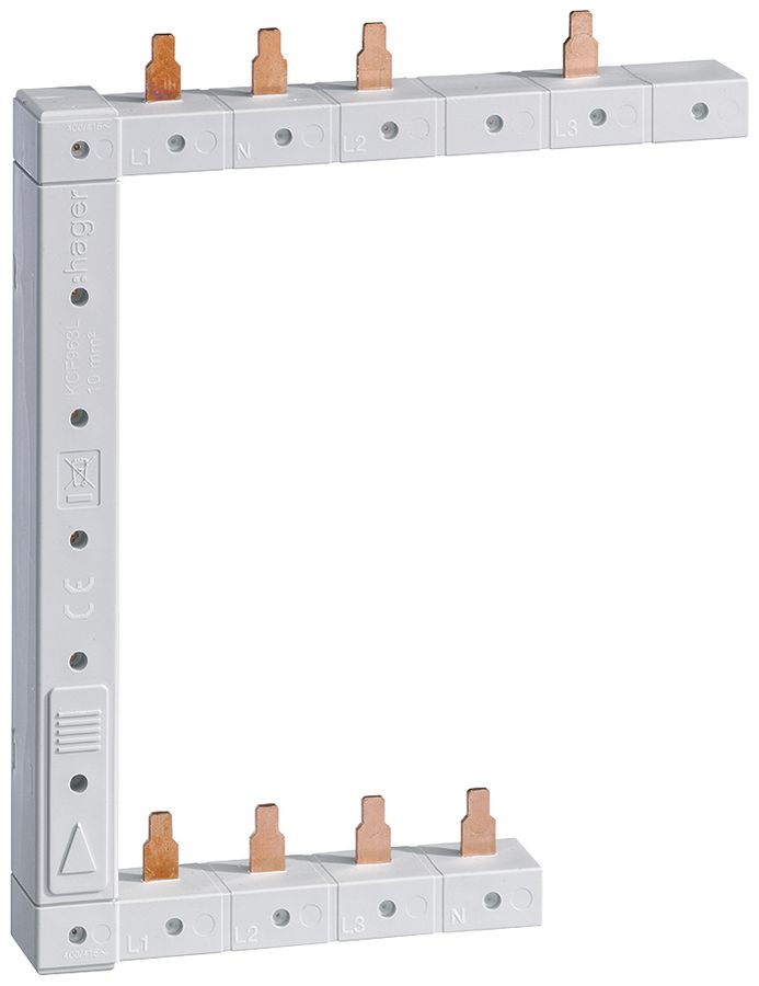 Kammschiene Hager 4P 3L Stift 10mm² 63A links L1N-L2N-L3N zu L1L2L3N weiss