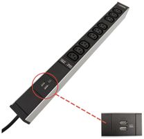 Steckdosenleiste 19" 1HE 9×C13/2×USB-A, Td3×1mm² 3m C14, F=10A, schwarz