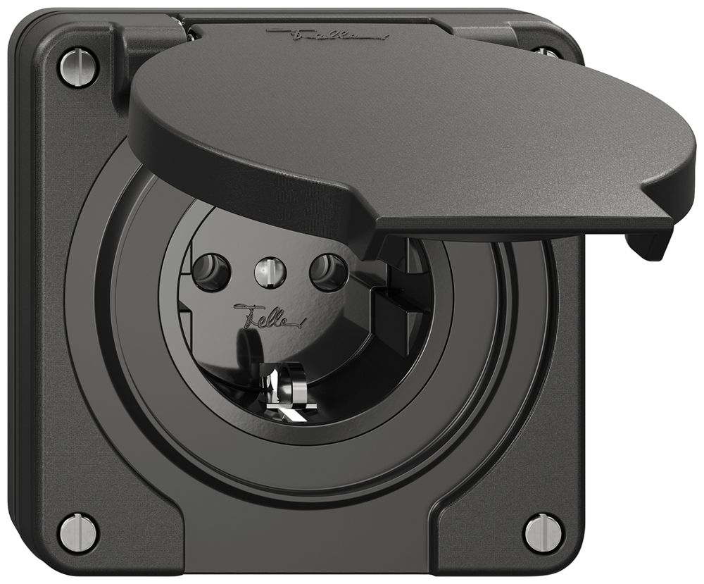 UP-Steckdose Feller IP21 Schuko 16A 230V 87×87mm schwarz