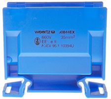 Abzweigklemme Woertz Ex 16…35mm² 125A 750V Schraubanschluss 2×1 TH35 blau
