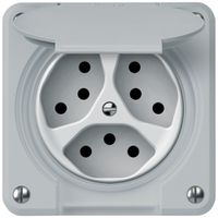 Steckdose robusto 3×T13 10A 250V 86×86mm IP21 grau