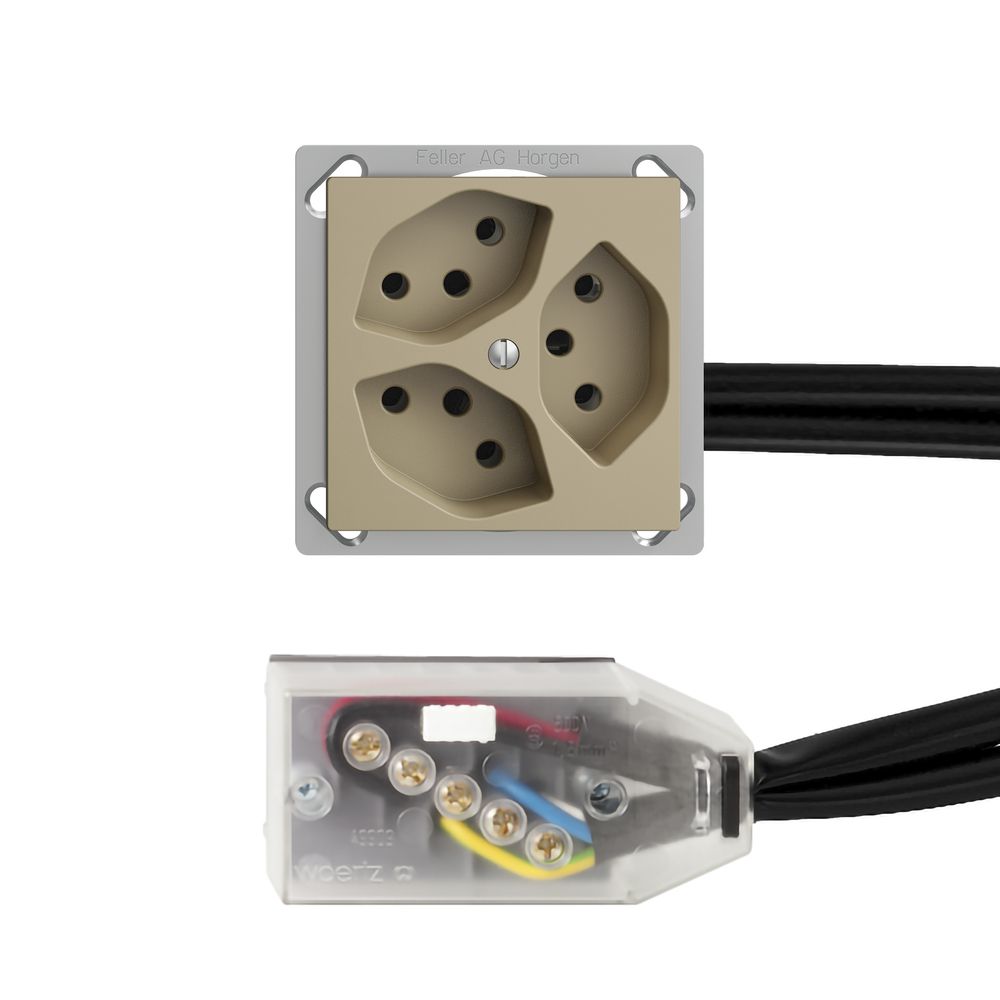 EB-Steckdose EDIZIOdue 3×T13 L2 sand für Flachkabel Technofil