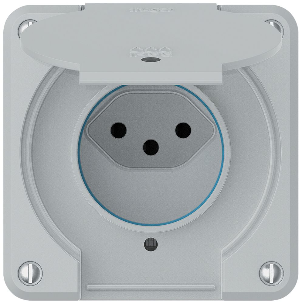 Prise ENC robusto 1×type 13 lumineux IP55 gris clair