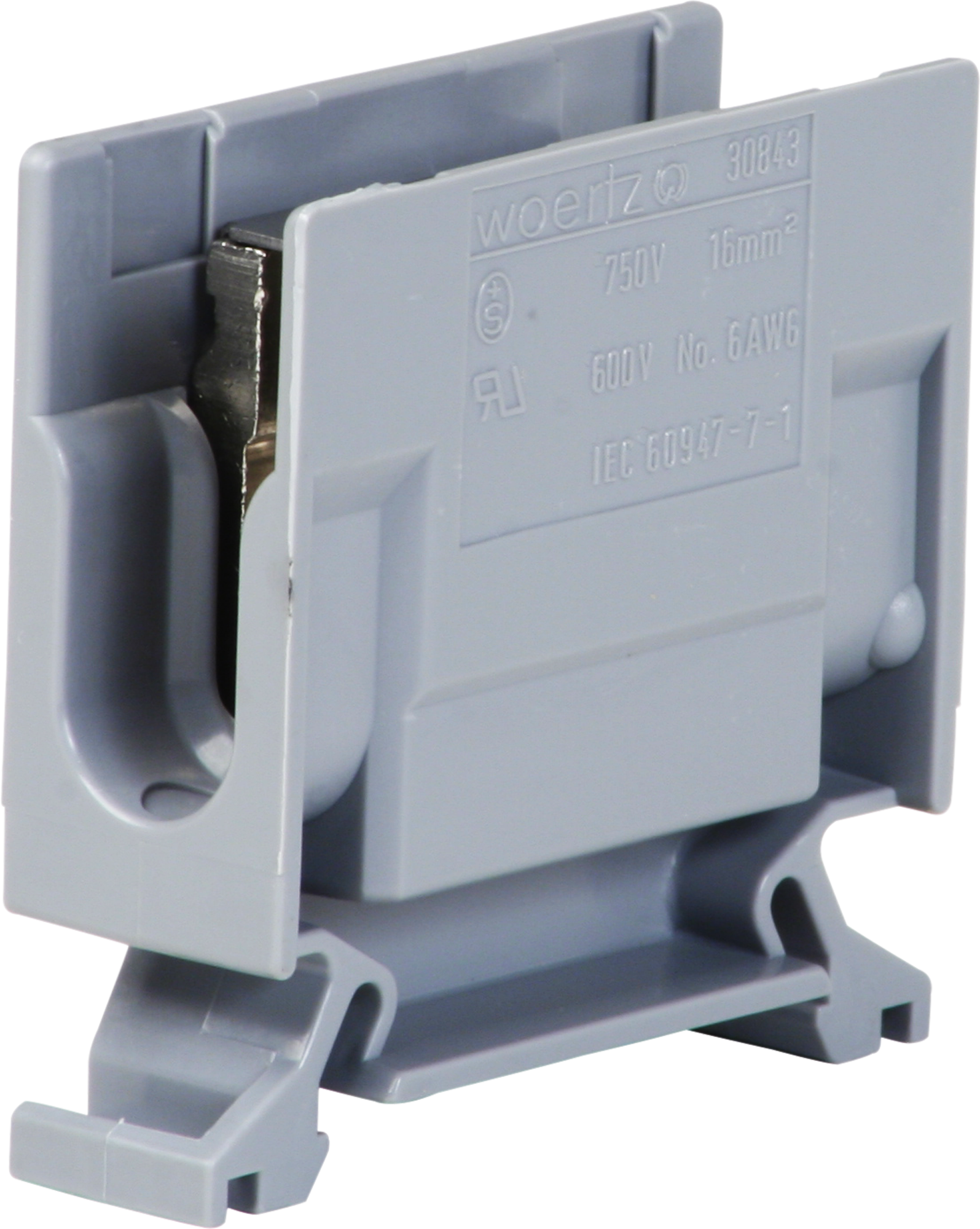 Borne de dérivation Woertz 6…16mm² 76A 750V vis 2×1 rail DIN 35mm gris