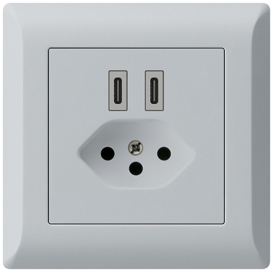 Prise de charge USB ENC Hager kallysto.line C-C 20W+T13 5V 92×92mm gris